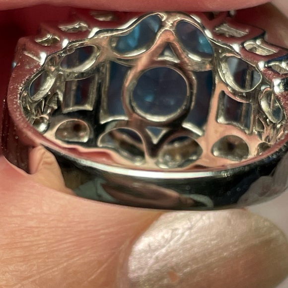 14k  Gold Swiss Blue Topaz and diamond accent Ring - Picture 3 of 9